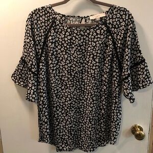LOFT Black and White Patterned Blouse